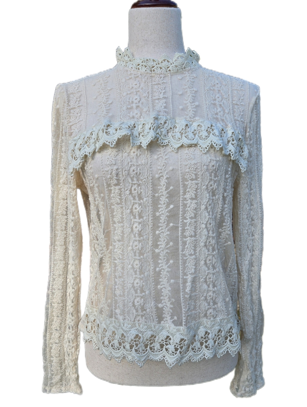 Missguided Victoriana Lace Blouse Cream High Neck Romantic Boho NWT Size 6
